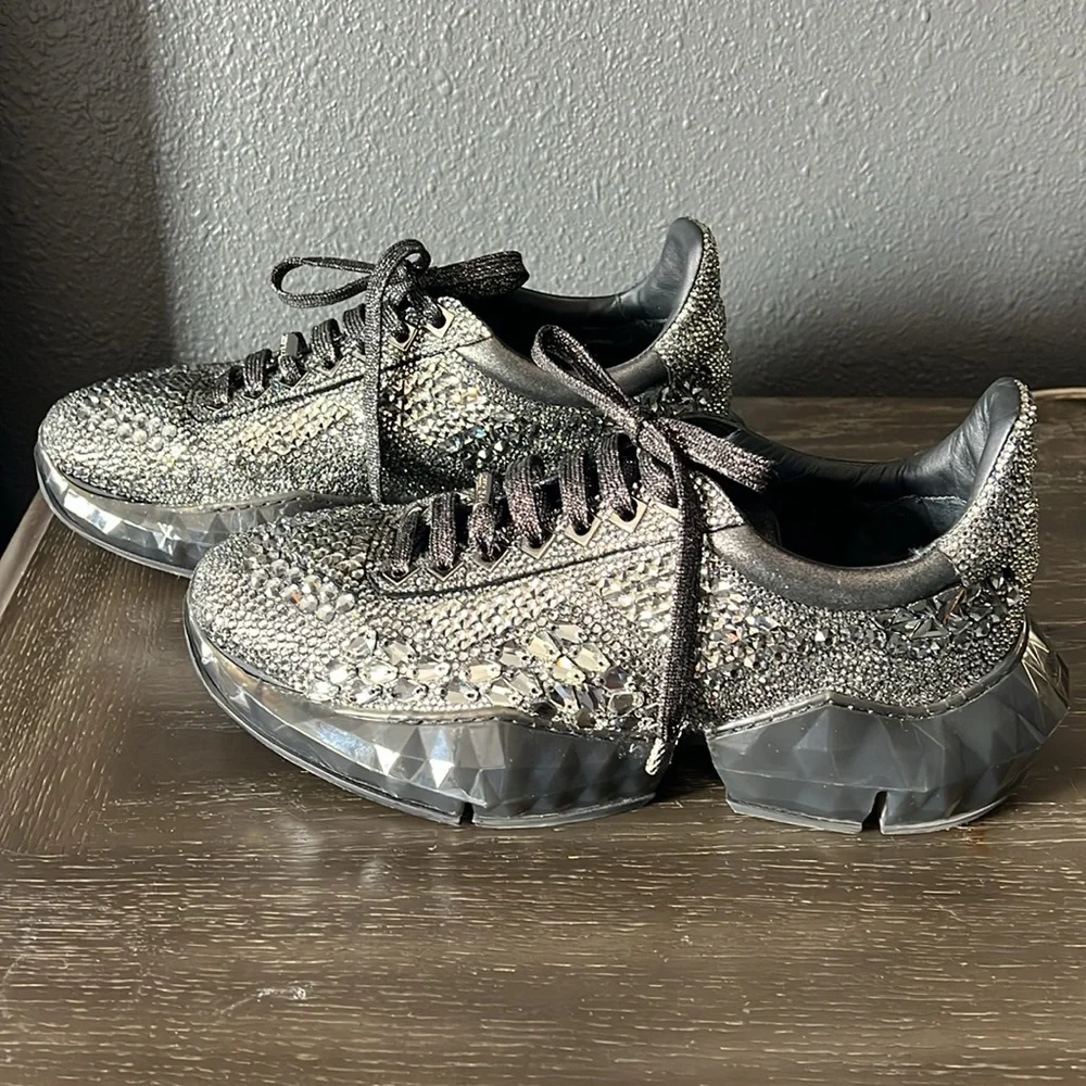 Authentic Jimmy Choo Diamond Crystal Embellished Sneakers - Picture 6 of 12